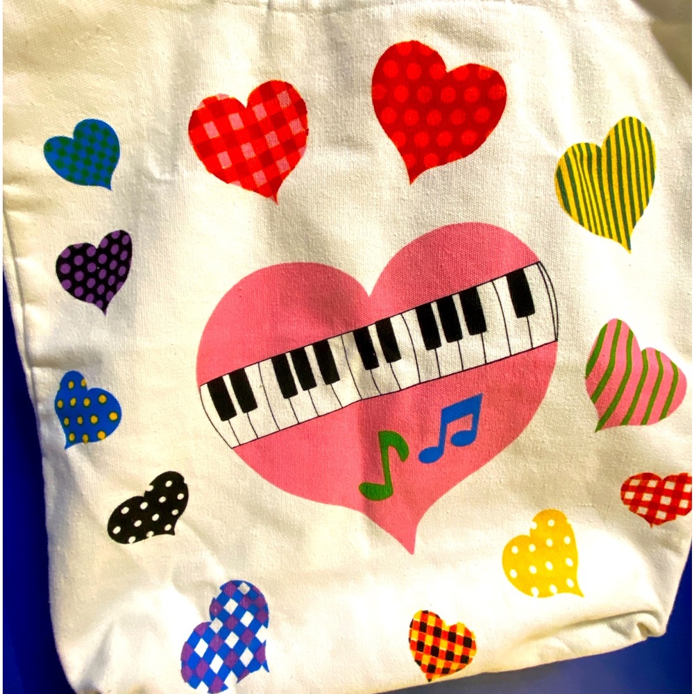 DeLiA’s Y2K 90’s Colorful Heart, Music Note & Piano Keys Durable Canvas Tote Bag